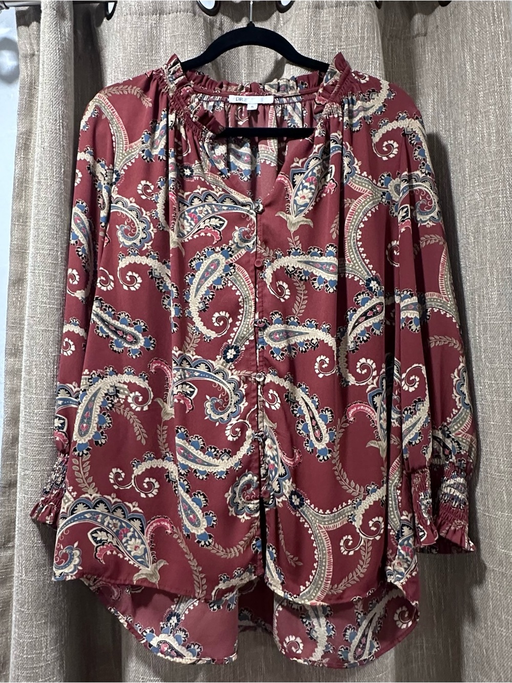 DR2 Paisley Print Long Sleeve Blouse Tunic XL